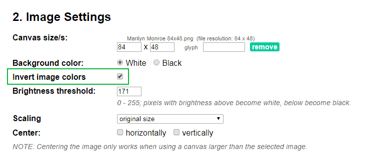 تنظیم Brightness threshold در image2cpp