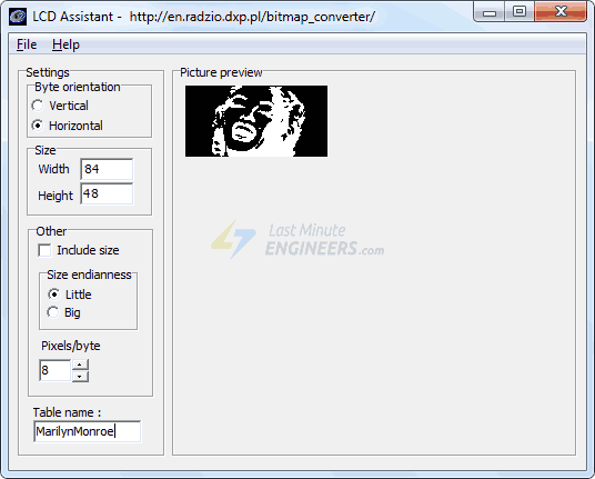رابط برنامه LCD Assistant برای بارگذاری بیتمپ