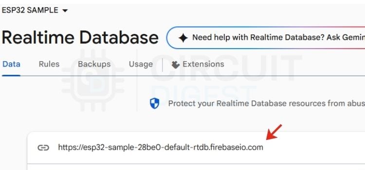 {'placeholder': '[[IMAGE_5]]', 'alt': 'نمای تب Data و نمایش Database URL در بالای صفحه'}