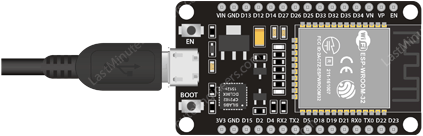 کابل USB متصل به بورد ESP32