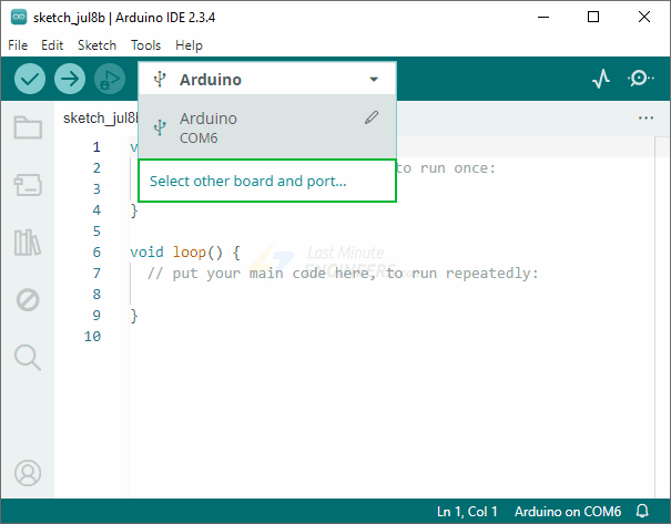پنجره انتخاب برد در آردوینو IDE برای انتخاب نوع ESP32