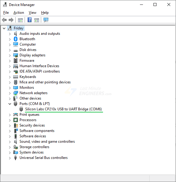 Device Manager ویندوز با بخش Ports (COM & LPT) باز